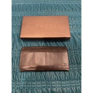 GUCCI Black Leather Long Wallet Bi-Fold With Original‎ Box Authentic Designer